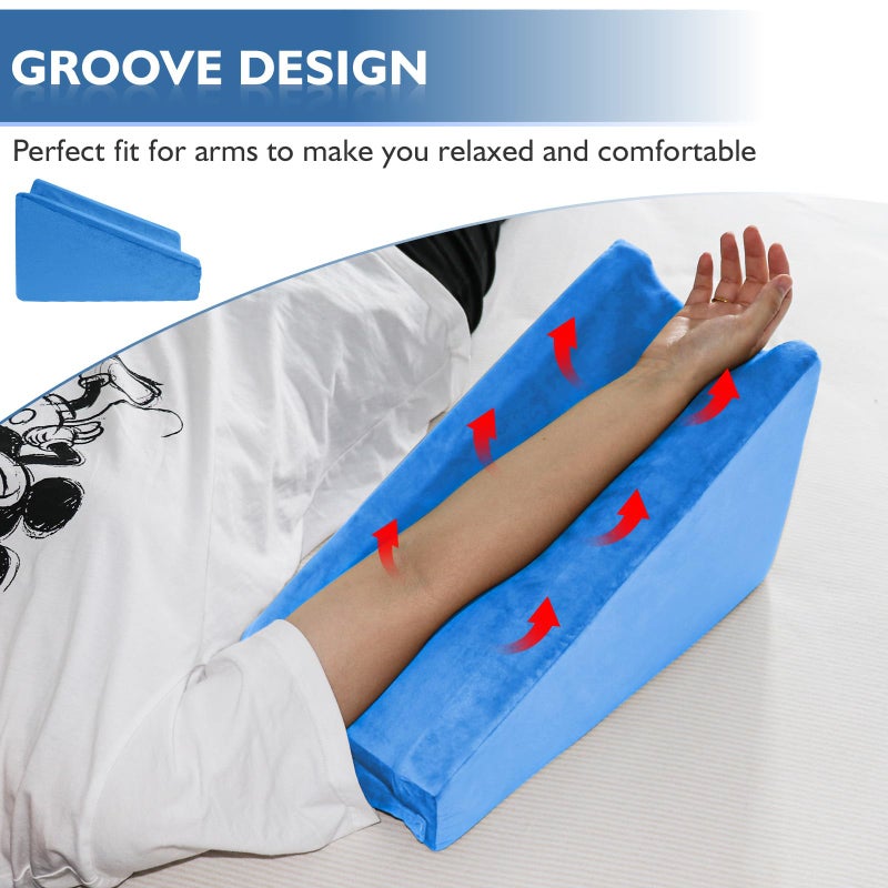 Hossmily Arm Elevation Pillow  Arm Wedge Elevation Pillow Excellent  Ergonomic Elbow Support Pillow for Sleeping Arm Pads Elbow Pillow with Removable Pillow Case-Blue - Image 2